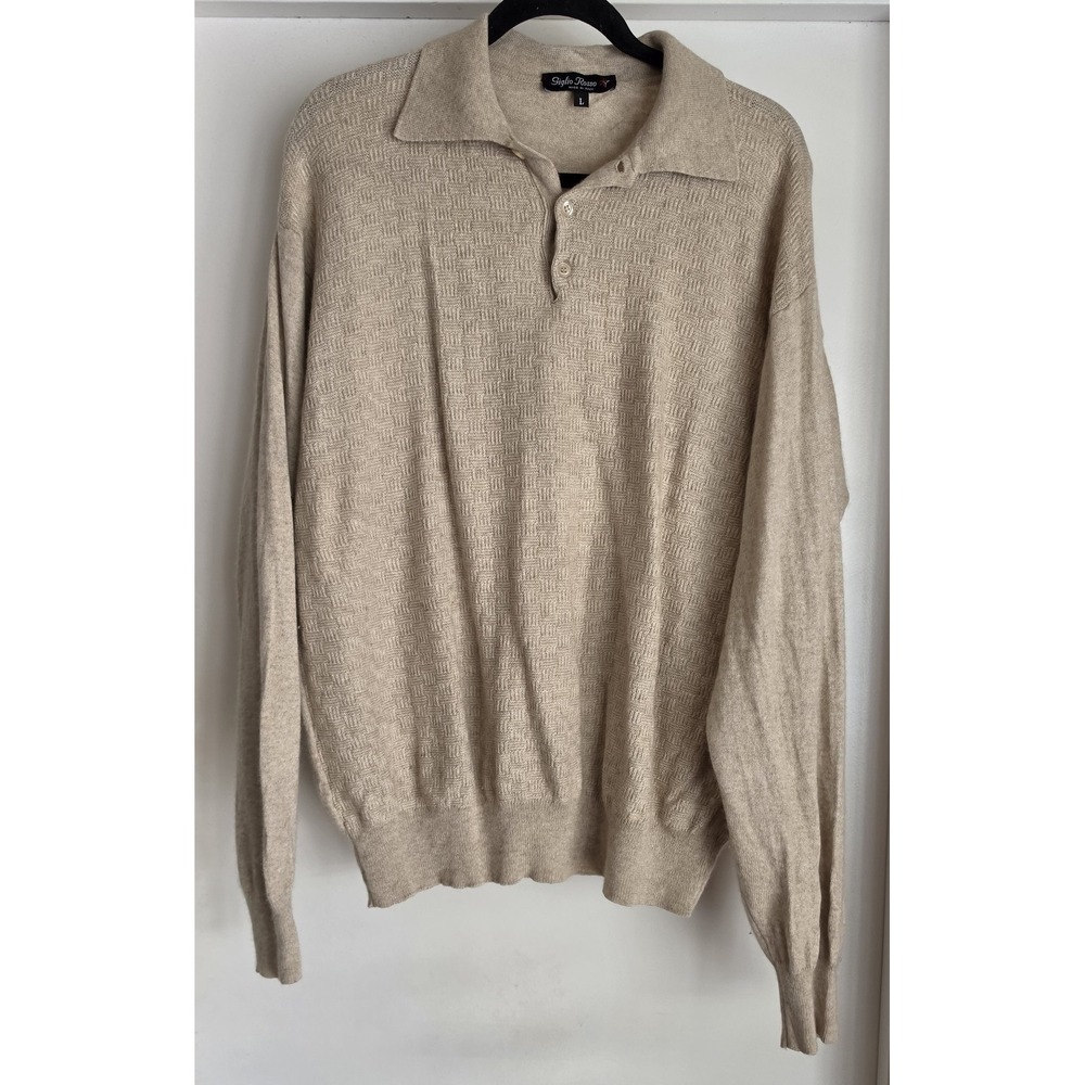 Giglio Rosso Men's L Beige Cashmere Silk Geometric Sweater Made Italy